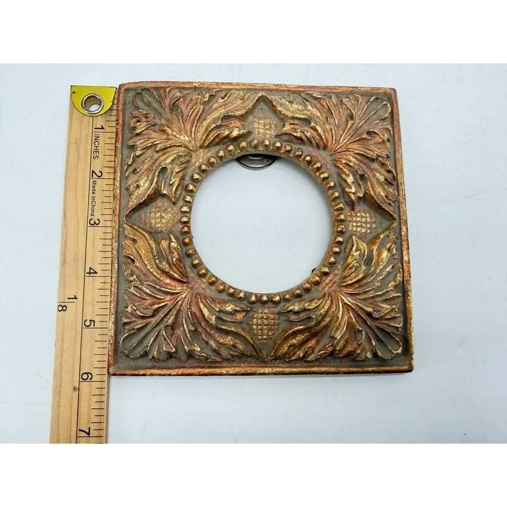 Ornate Resin Square Picture Frame Gold Bronze Floral Round Opening Decor